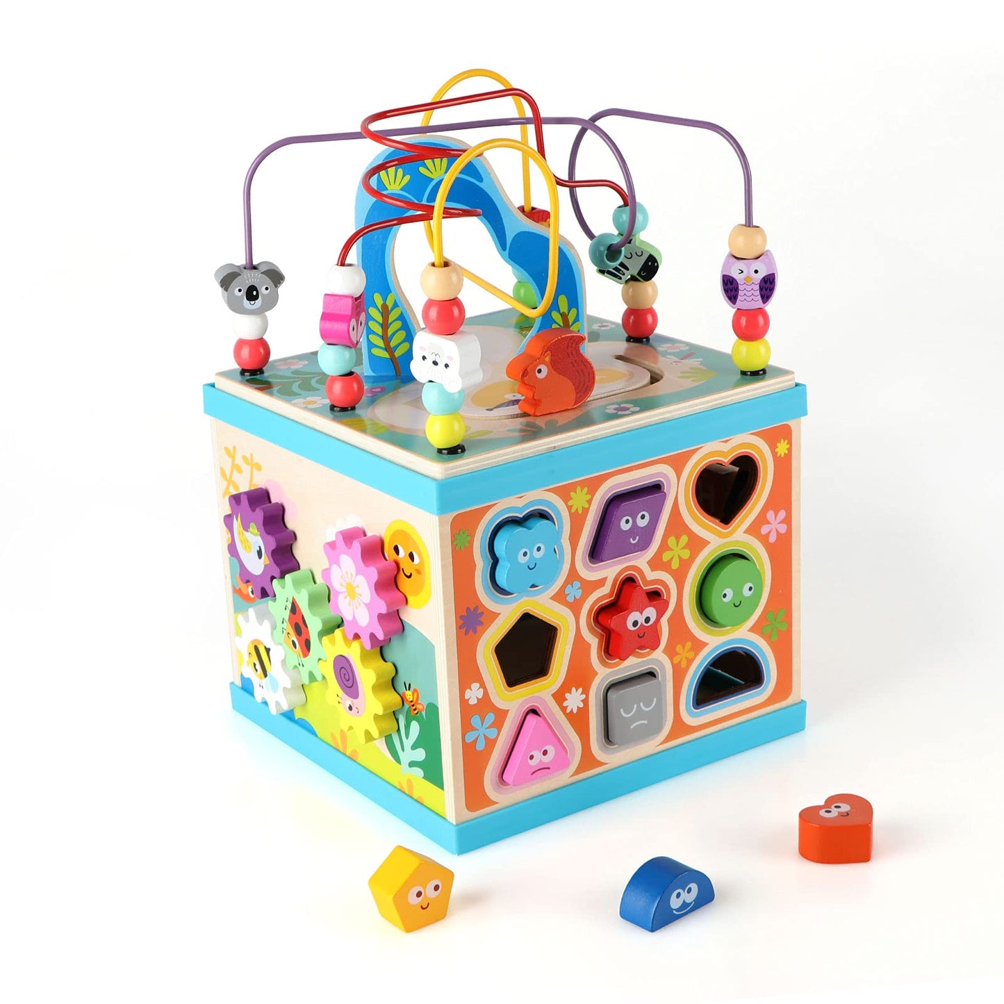 Qilay Wooden Activity Cube for Toddlers 1-3
